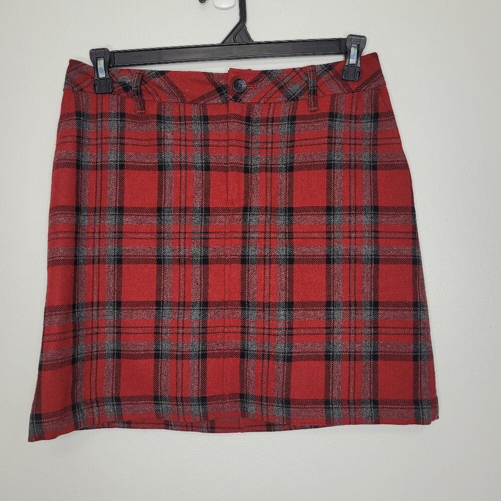 Vintage Eddie Bauer black red plaid wool mini preppy academia holiday skirt 6